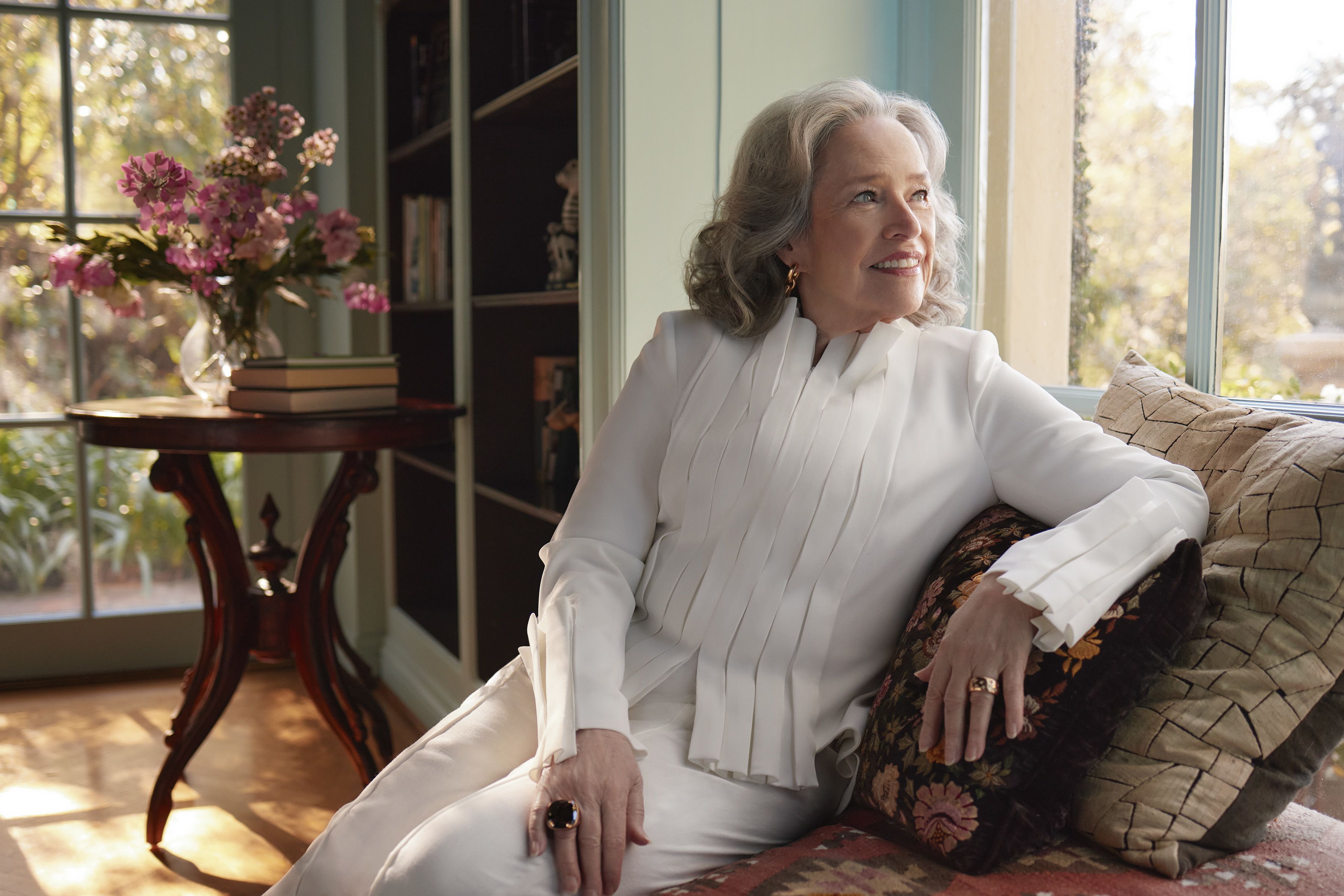 Photo of Actor Kathy Bates on a couch. The headline "Power Play" appears over the photo.