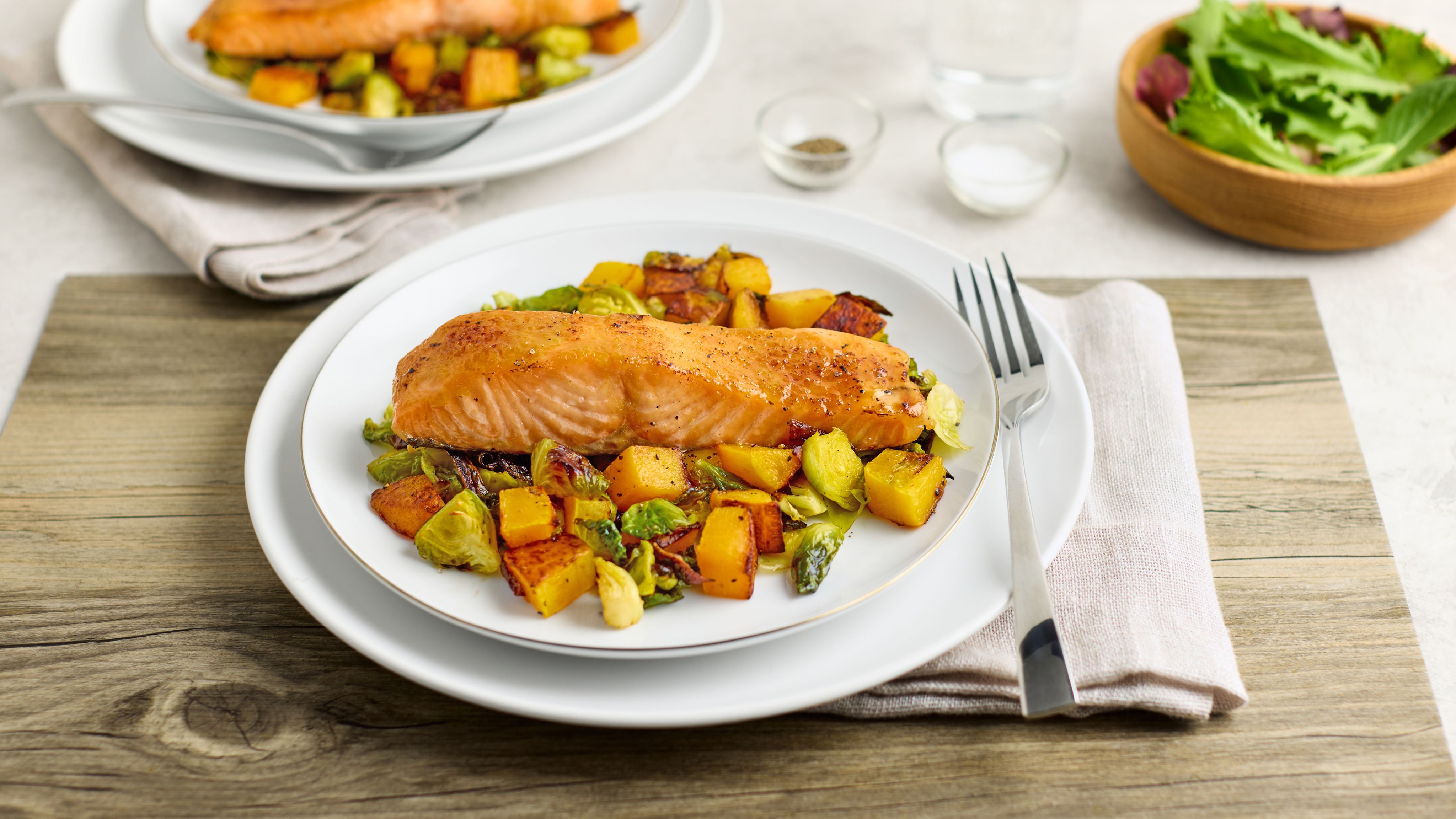 Photo of two servings of Roasted Salmon with Vegetable Hash