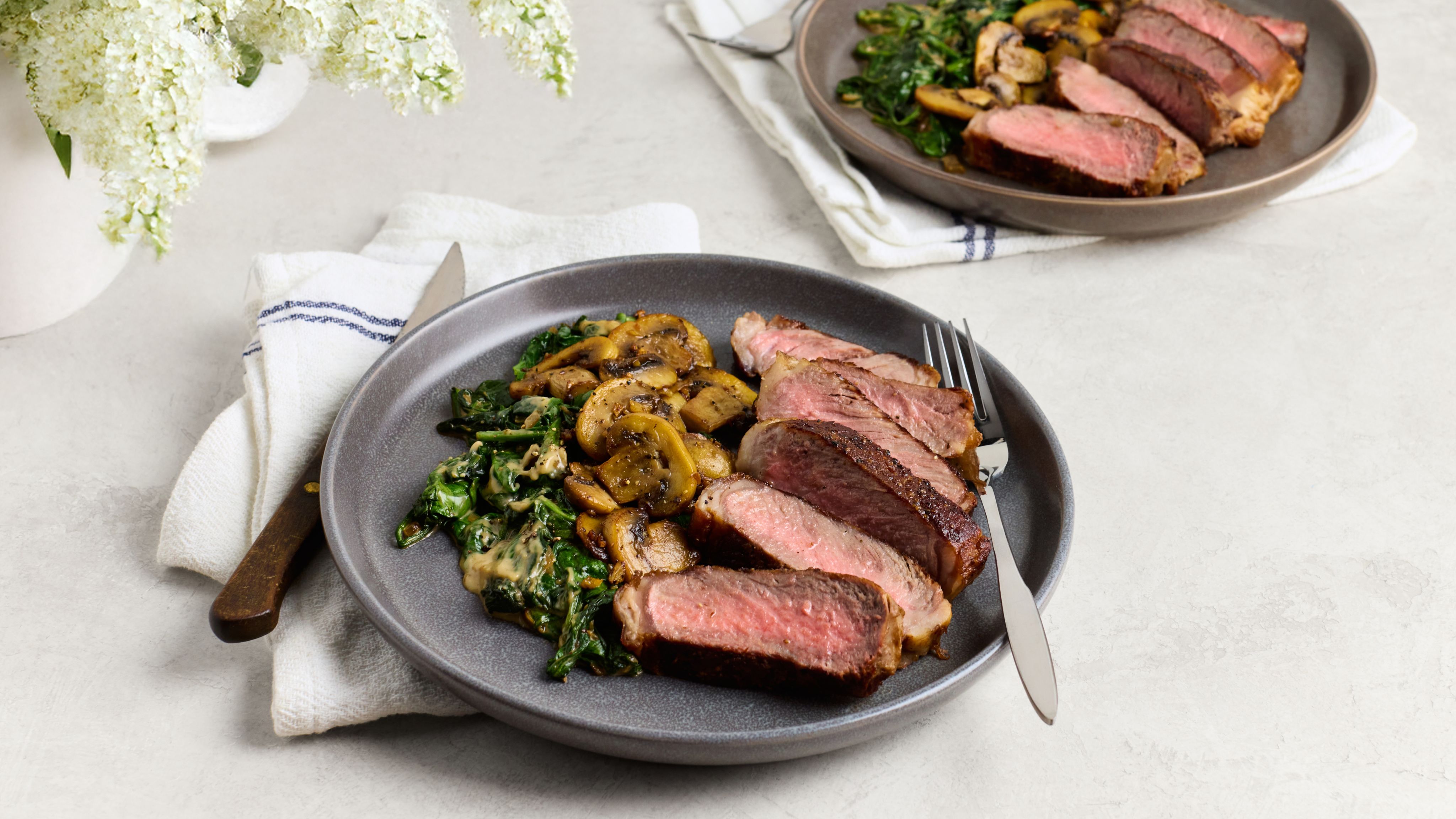 Photo of Steak, Mushroom and Creamed Spinach Dinner